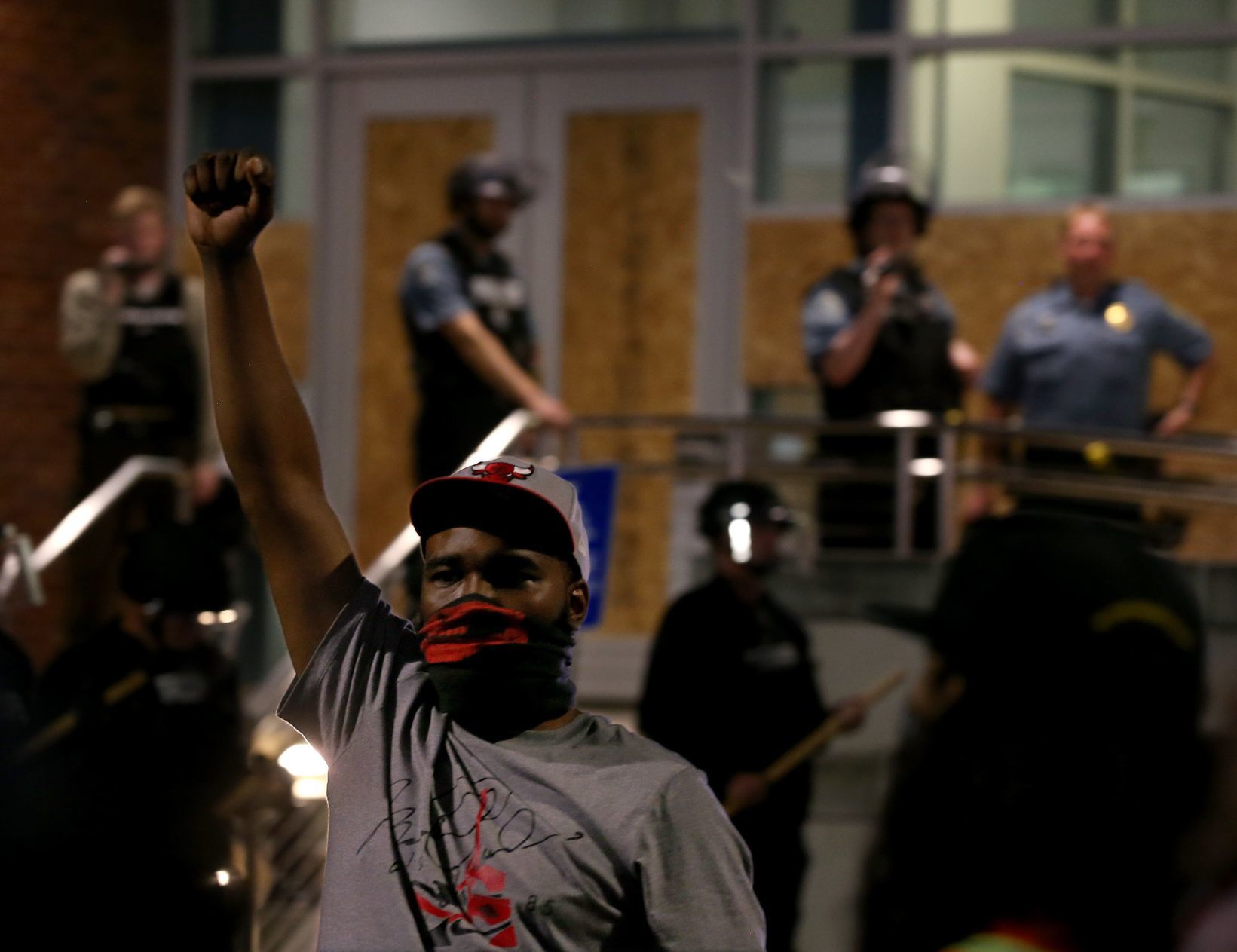 Police and protesters meet in Ferguson